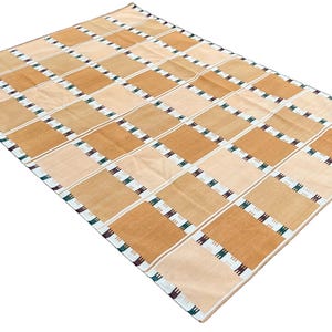 Alfombra de tejido plano de algodón hecha a mano moderna, con teñido vegetal natural, alfombra india geométrica de rayas verdes y azules, tapiz de pared