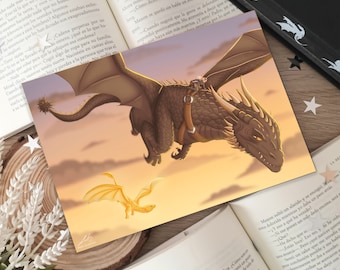 Violet riding Tairn & Andarna (Fourth Wing) - Print and Bookmark