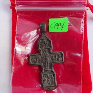 Old Vintage Russian Bronze Christian Crucifix Cross, Pendant CPP1