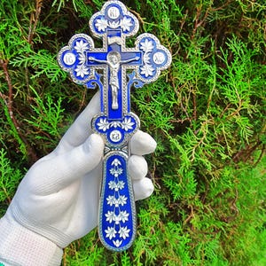 Bronze Orthodox Crucifix Cross: Jesus Christ, Priestly Holy Water Cross
