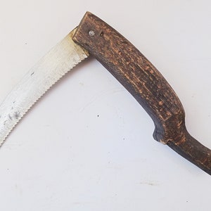 Cuchillo dentado de jardinería vintage -Herramienta de granja antigua - Cuchillo plegable de poda - Sierra de bolsillo hecha a mano