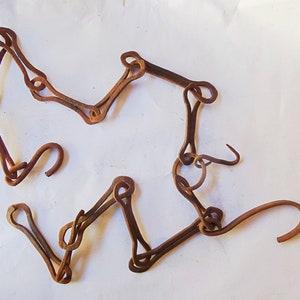 Corrente de ferro forjado à mão vintage: decoração de lareira primitiva, gancho para pendurar panelas (54,33")