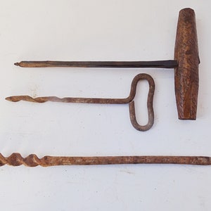 Antique Hand Drill Set of 3: Rustic Woodworking Tools