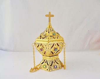 New bronze Orthodox censer with stones: censer for home use, hanging or table decoration