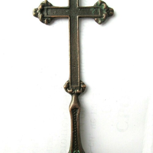 Old shops Vintage Russian orthodox hand made brass cross .Very rare!