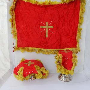 Vintage Orange Kelch-Bezugs-Set: Russisch-Orthodoxes Altartuch, religiöser Gegenstand