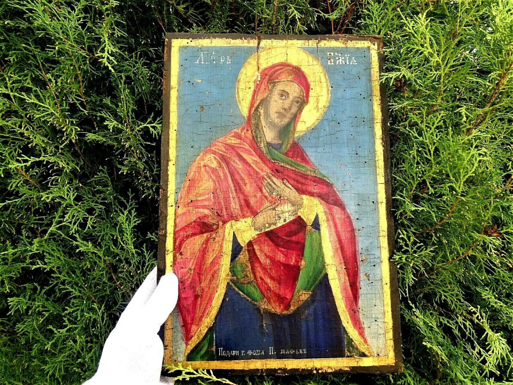 Antique 18C Russian Orthodox Tempera Icon:The Mother of God,Handmade, Hand painted,Orthodox, icon, holy Virgin,