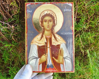 Handmade Orthodox Icon of Holy Martyr Zlata, Pine Wood