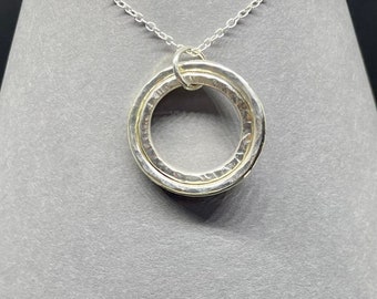 Handmade Sterling Silver Double Rings Circles Pendant Necklace
