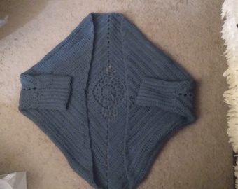 Large Blue Crochet Dream Catcher Cardigan