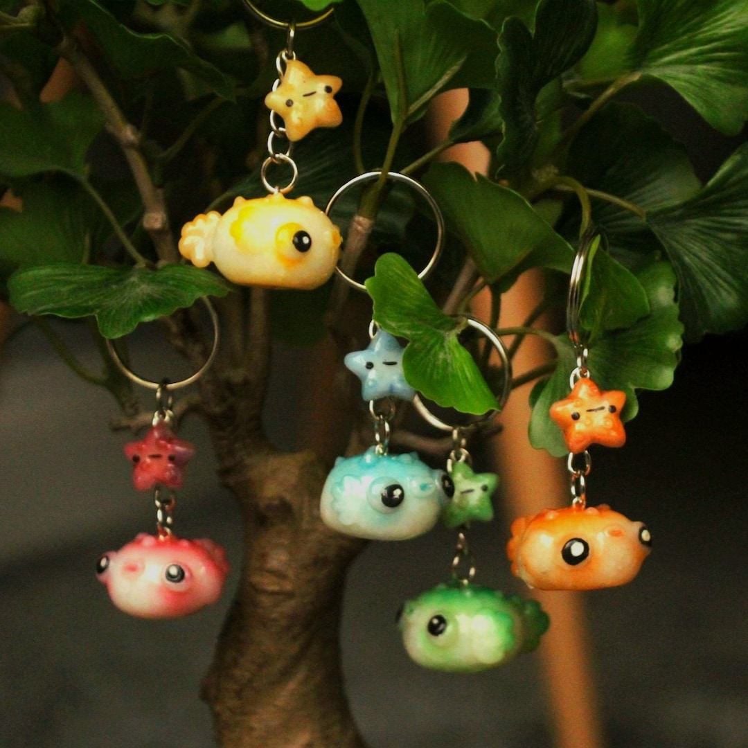 Puffer Fish Keychain Cute Ocean Charm Pal Handmade Gift Etsy