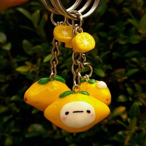 Lemon Kitty Keychain Cat Polymer Clay Handmade Cute