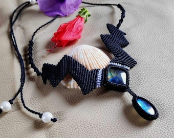 Labradorite Necklace Macrame Pendant | Labradorit Kette Makramee Anhänger Boho Handmade Gemstone Jewelry