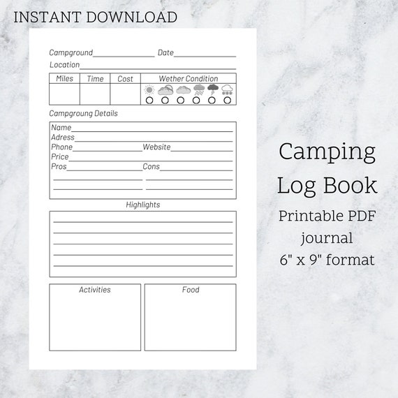 Camping Log. Printable Camping Journal for Adventure Notes. | Etsy