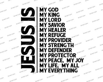 Digital SVG/PNG-Jesus is my god king lord savior healer refuge provider strength defender protector peace joy life all everything(christian)