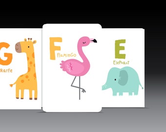 Animals Alphabet  Flash Cards, Educational Letter Flash Card ,School Zone Alphabet Flash Cards, Wild Animals Flash Card, Baby Flash Cards,