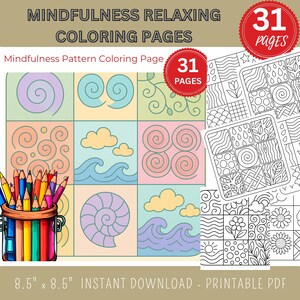 31 Pages Mindful Pattern Coloring Pages, Instant Download for Relaxation, Stress Relief, Creative Designs for Adults and Children