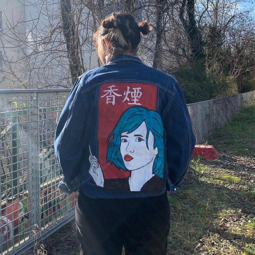 Custom Denim Jacket Hand Painted With Acrylics, Original Drawing Etsy