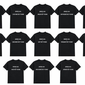Bundel T-shirts met de tekst "404 Error Not Found" | Grappige tech-humor/coder-afbeelding (digitale download)