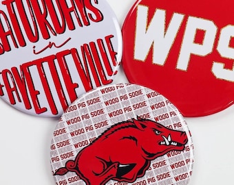Arkansas Game Day Tailgate Buttons | Game Day Pins | College Football | Tailgate Buttons | Razorback Gameday Pinback Buttons | Woo Pig Sooie