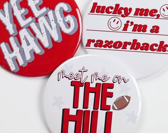 Arkansas Game Day Tailgate Buttons | Game Day Pins | College Football | Tailgate Buttons | Razorback Gameday Pinback Buttons | Woo Pig Sooie