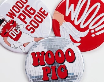 Arkansas Game Day Tailgate Buttons | Game Day Pins | College Football | Tailgate Buttons | Razorback Gameday Pinback Buttons | Woo Pig Sooie