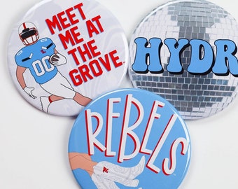 Ole Miss Game Day Buttons | Gameday Pins | College Football | Tailgate Pins | Rebels Gameday Pinback Buttons | University of Mississippi