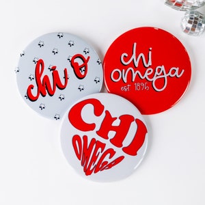 Chi Omega Greek Game Day Tailgate Buttons | Game Day Pins | College Football | Tailgate Buttons | Sorority Buttons | Sorority Pins