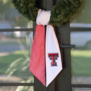 Texas Tech Embroidered Wreath Sash | Double T | Wreck 'Em | Collegiate Porch Decor | Front Door Wreath Sash | Officially Licensed | TTU Sash