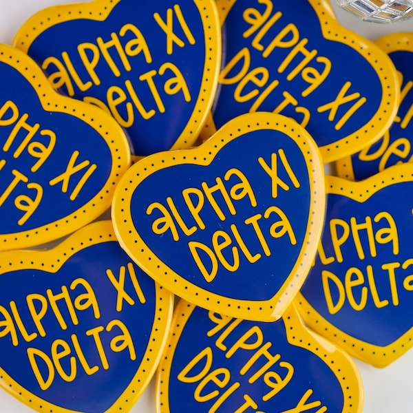 Alpha Xi Delta Heart Shape Greek Game Day Tailgate Buttons | Game Day Pins | Pinback Buttons | Sorority Buttons | Sorority Pins