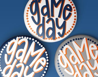 Navy and Orange Game Day Polka Dots Tailgate Buttons Game Day Pins | College Football | Tailgate Buttons | Button Gameday Pinback Buttons
