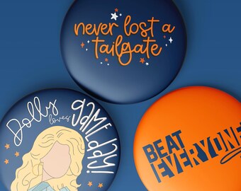 Navy Blue & Orange Game Day Tailgate Buttons | Game Day Pins | College Football | Tailgate Buttons | Football Button | Pinback Buttons
