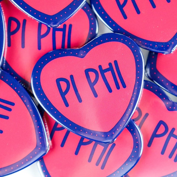 Pi Beta Phi Heart Shape Greek Game Day Tailgate Buttons | Game Day Pins | Pinback Buttons | Sorority Buttons | Sorority Pins