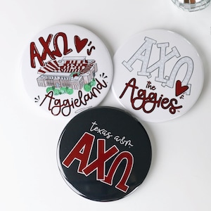 Alpha Chi Omega TEXAS A&M Maroon Game Day Tailgate Buttons | Game Day Pins | College Football | Tailgate Buttons | TAMU Pinback Buttons