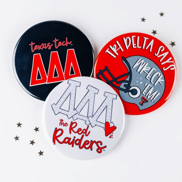 Tri Delta Texas Tech Game Day Tailgate Buttons | Game Day Pins | College Football | Tailgate Buttons | Sorority Buttons | Sorority Pins