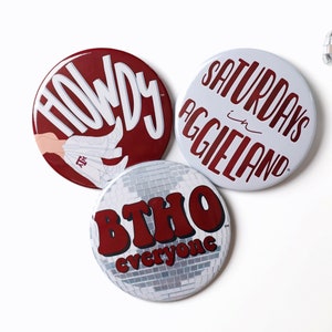 TEXAS A&M Maroon Game Day Tailgate Buttons | Game Day Pins | College Football | Tailgate Buttons | TAMU Gameday Pinback Buttons