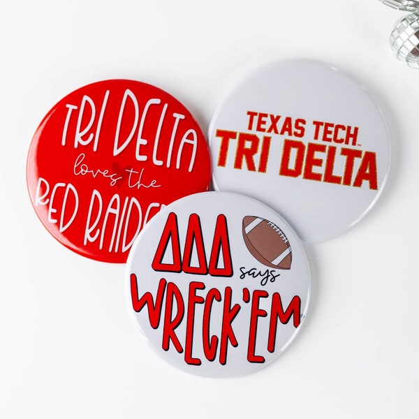 Tri Delta Texas Tech Game Day Tailgate Buttons | Game Day Pins | College Football | Tailgate Buttons | Sorority Buttons | Sorority Pins