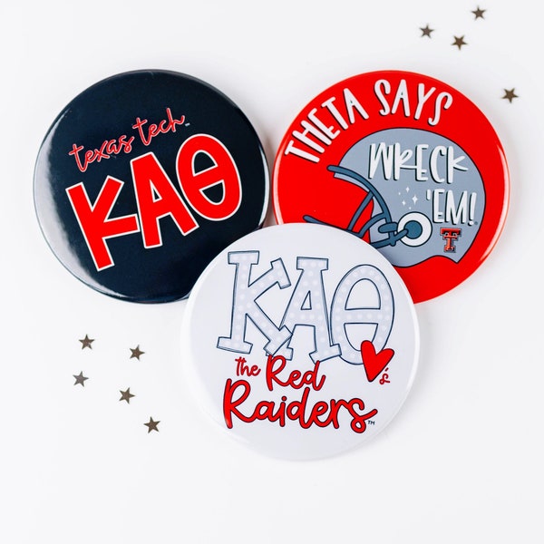 Kappa Alpha Theta Texas Tech Greek Game Day Tailgate Buttons | Game Day Pins | Tailgate Buttons | Sorority Buttons | Sorority Pins