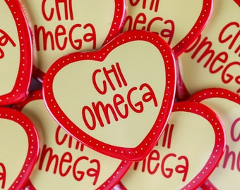 Chi Omega Heart Shape Greek Game Day Tailgate Buttons | Game Day Pins | Pinback Buttons | Sorority Buttons | Sorority Pins