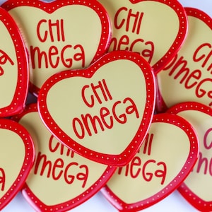 Chi Omega Heart Shape Greek Game Day Tailgate Buttons | Game Day Pins | Pinback Buttons | Sorority Buttons | Sorority Pins