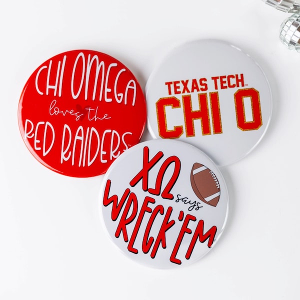 Chi Omega Texas Tech Greek Game Day Tailgate Buttons | Game Day Pin | College Football | Tailgate Buttons | Sorority Buttons | Sorority Pins