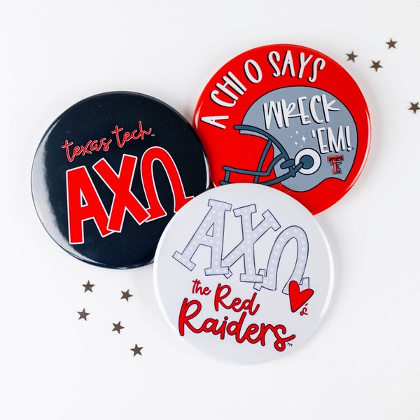 Alpha Chi Omega Texas Tech Game Day Tailgate Buttons | Game Day Pin | College Football | Tailgate Buttons | Sorority Buttons | Sorority Pins