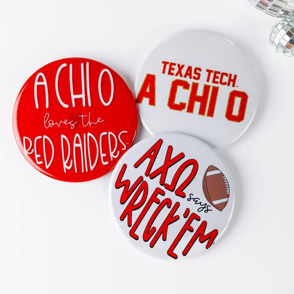Alpha Chi Omega Texas Tech Game Day Tailgate Buttons | Game Day Pin | College Football | Tailgate Buttons | Sorority Buttons | Sorority Pins