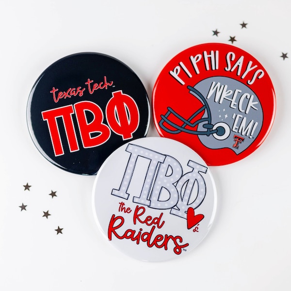 Pi Beta Phi Texas Tech Greek Game Day Buttons | Game Day Pins | College Football | Tailgate Buttons | Sorority Buttons | Sorority Pins