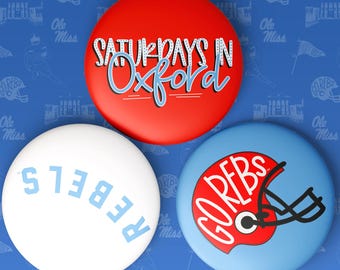 Ole Miss Game Day Buttons | Gameday Pins | College Football | Tailgate Pins | Rebels Gameday Pinback Buttons | University of Mississippi