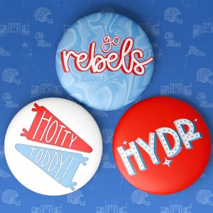 Ole Miss Game Day Buttons | Gameday Pins | College Football | Tailgate Pins | Rebels Gameday Pinback Buttons | University of Mississippi