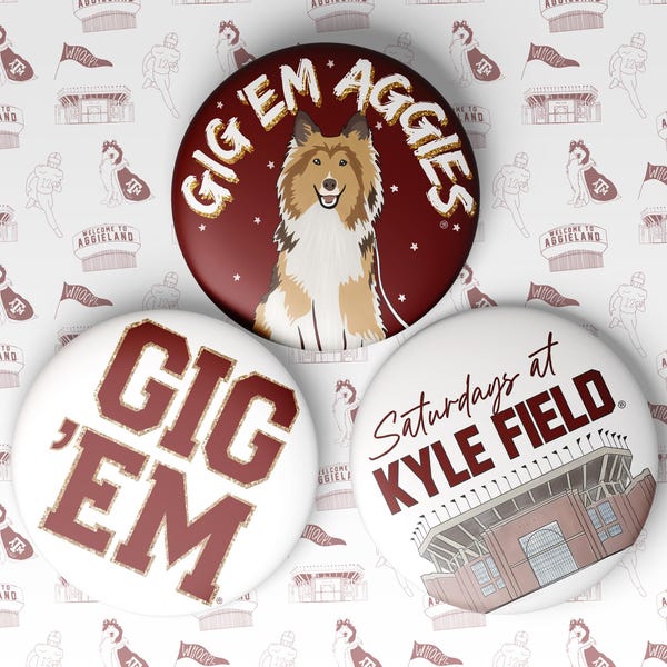 TEXAS A&M Maroon Game Day Tailgate Buttons | Game Day Pins | College Football | Tailgate Buttons | TAMU Gameday Pinback Buttons