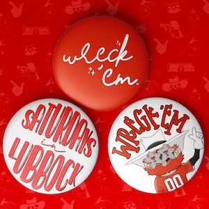 TEXAS TECH Game Day Buttons | Gameday Pins | College Football | Tailgate Buttons | Gameday Pinback Buttons