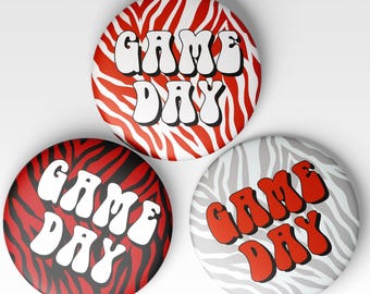 Zebra Red Game Day Tailgate Buttons | Game Day Pins | College Football |Tailgate Buttons | Football Button Gameday Pinback Buttons