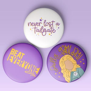 Purple & Gold Game Day Tailgate Buttons | Game Day Pins | College Football | Tailgate Buttons | Football Button | Gameday Pinback Buttons